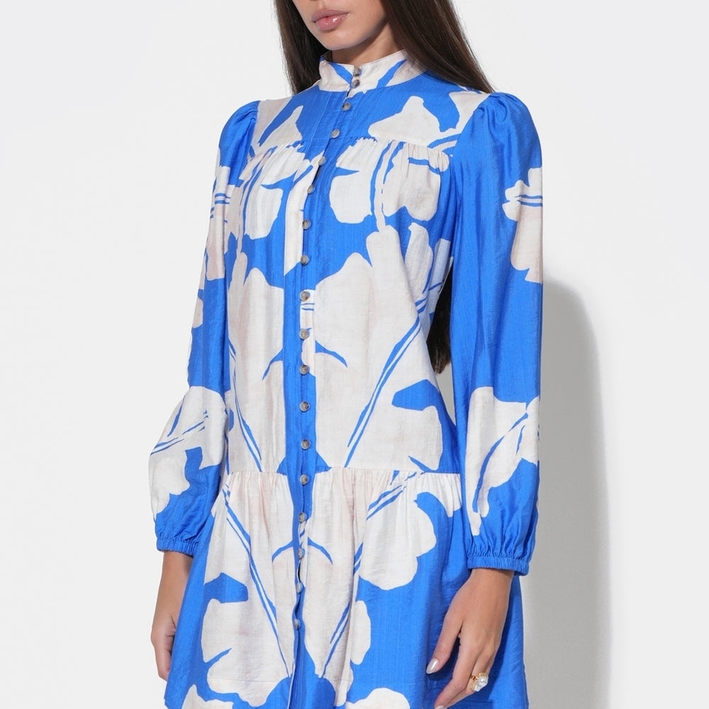 Adelyn Rae Bright Blue Floral Button-Front Mini Dress - Picture 4 of 6